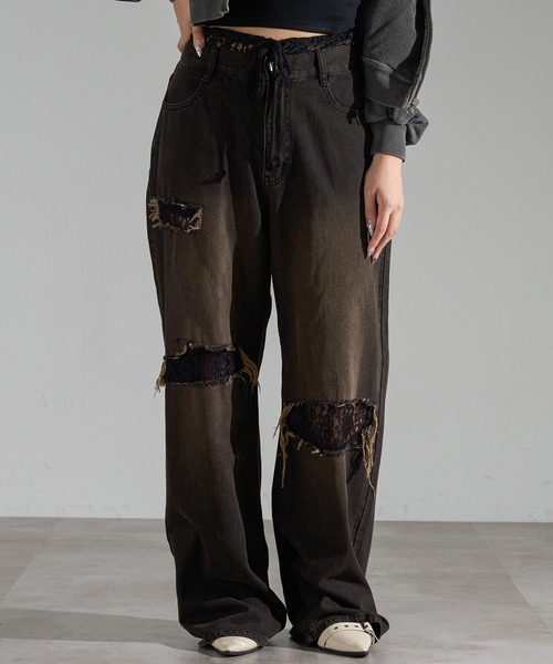 apres jour mignon(アプレジュールミニョン)の「ダメージレースデニム【ZOZOTOWN限定アイテム】(デニムパンツ・レディース・ライトブルー/ブラック系その他/インディゴブルー・X-LARGE/SMALL/MEDIUM)」の7枚目の写真