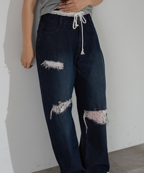 apres jour mignon(アプレジュールミニョン)の「ダメージレースデニム【ZOZOTOWN限定アイテム】(デニムパンツ・レディース・ライトブルー/ブラック系その他/インディゴブルー・X-LARGE/SMALL/MEDIUM)」の17枚目の写真