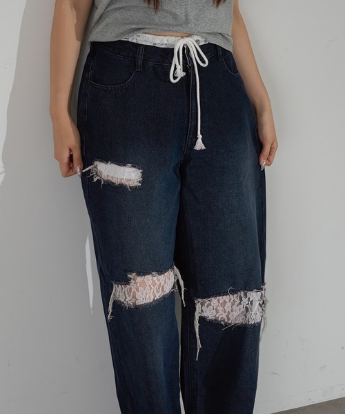 apres jour mignon(アプレジュールミニョン)の「ダメージレースデニム【ZOZOTOWN限定アイテム】(デニムパンツ・レディース・ライトブルー/ブラック系その他/インディゴブルー・X-LARGE/SMALL/MEDIUM)」の18枚目の写真