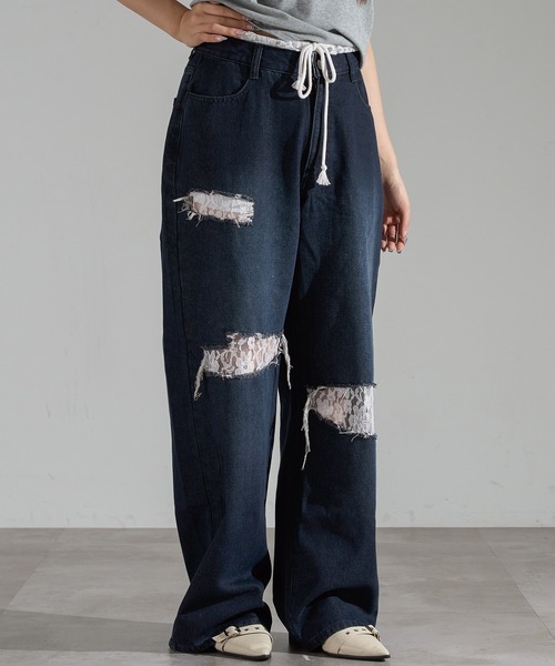 apres jour mignon(アプレジュールミニョン)の「ダメージレースデニム【ZOZOTOWN限定アイテム】(デニムパンツ・レディース・ライトブルー/ブラック系その他/インディゴブルー・X-LARGE/SMALL/MEDIUM)」の19枚目の写真