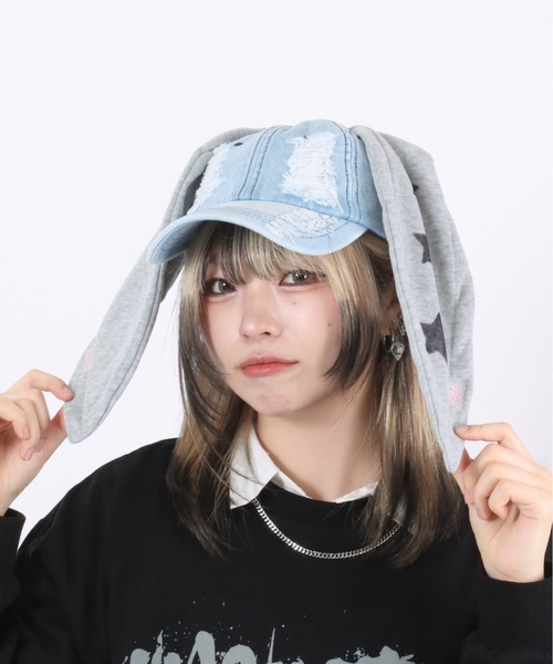 セール】K-POPアイドル着用モデル うさ耳デニムキャップ/韓国