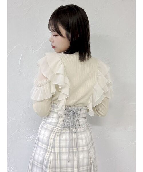 セール】フロントホック長袖フリルトップス（Tシャツ/カットソー