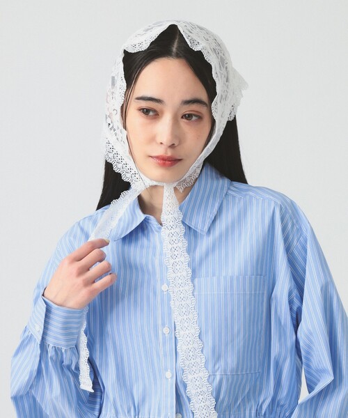 Ray BEAMS(レイビームス)の「レース スカーフ(バンダナ/スカーフ・レディース・ホワイト/ブラック・ONE SIZE)」の2枚目の写真