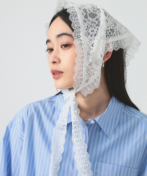 Ray BEAMS(レイビームス)の「レース スカーフ(バンダナ/スカーフ・レディース・ホワイト/ブラック・ONE SIZE)」の3枚目の写真