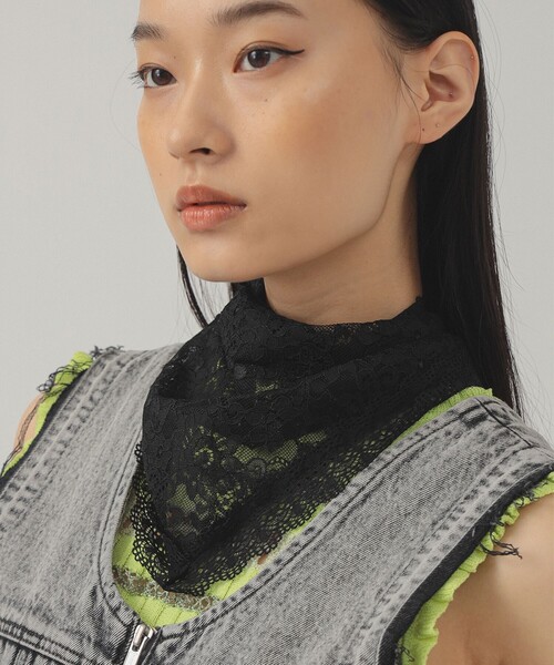 Ray BEAMS(レイビームス)の「レース スカーフ(バンダナ/スカーフ・レディース・ホワイト/ブラック・ONE SIZE)」の7枚目の写真