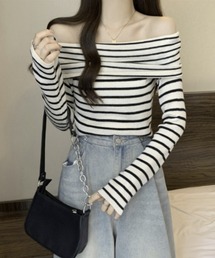 Ritzy | オフショルダー ボーダートップス(Tシャツ/カットソー)