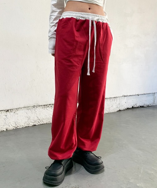 lilful(リルフル)の「ウエスト切り替えカラー ワンポイントロゴスウェットパンツ(スウェットパンツ・レディース・ブラック/レッド/グレー/ブラック系その他/グレー系その他・M/L)」の6枚目の写真