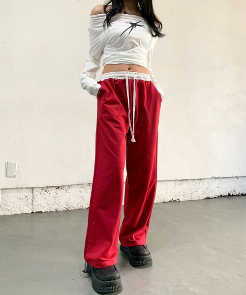 lilful(リルフル)の「ウエスト切り替えカラー ワンポイントロゴスウェットパンツ(スウェットパンツ・レディース・ブラック/レッド/グレー/ブラック系その他/グレー系その他・M/L)」の7枚目の写真