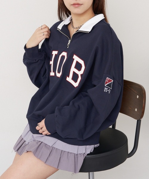 RAY CASSIN(レイカズン)の「【2025SS】ハーフジップロゴワッペンスウェット / ハーフジップ(スウェット・レディース・ホワイト/グレー/ネイビー・FREE)」の12枚目の写真