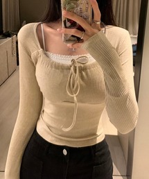YUGA　スクエアカラー　フロントリボントップス