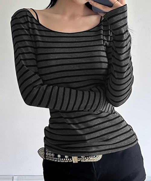 Teem Store(チームストア)の「ボーダー オフショル ロンT(Tシャツ/カットソー・レディース・ネイビー/ライトグレー/チャコール・L/M/S)」の14枚目の写真