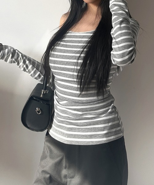 Teem Store(チームストア)の「ボーダー オフショル ロンT(Tシャツ/カットソー・レディース・ネイビー/ライトグレー/チャコール・L/M/S)」の7枚目の写真