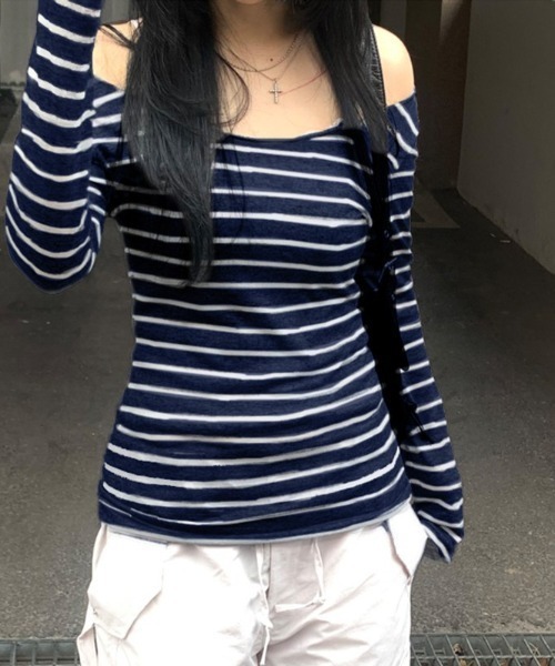 Teem Store(チームストア)の「ボーダー オフショル ロンT(Tシャツ/カットソー・レディース・ネイビー/ライトグレー/チャコール・L/M/S)」の16枚目の写真