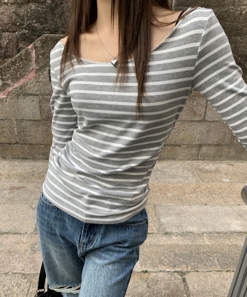 Teem Store(チームストア)の「ボーダー オフショル ロンT(Tシャツ/カットソー・レディース・ネイビー/ライトグレー/チャコール・L/M/S)」の21枚目の写真