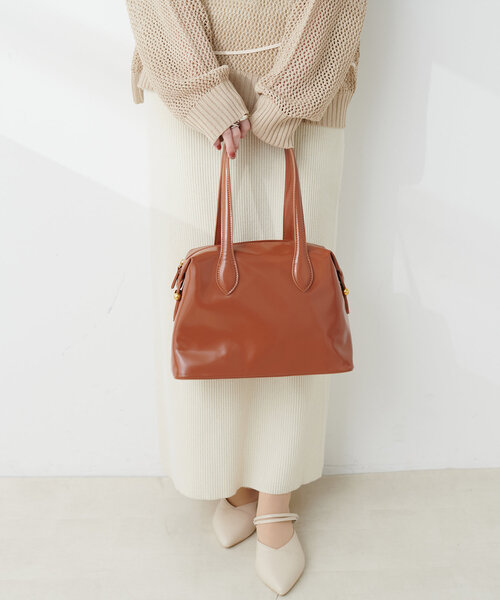 natural couture（ナチュラルクチュール）の「ミドルボストンバッグ（ショルダーバッグ・レディース・キャメル/アイボリー/ブラック・FREE）」の5枚目の写真