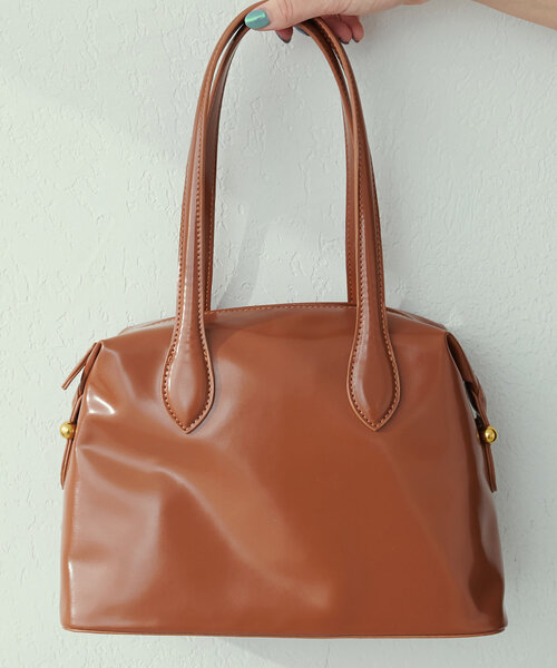 natural couture（ナチュラルクチュール）の「ミドルボストンバッグ（ショルダーバッグ・レディース・キャメル/アイボリー/ブラック・FREE）」の6枚目の写真