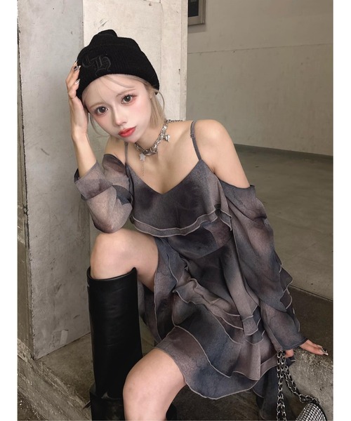 Darich イレヘムタイダイフリルミニワンピース　BEG イレヘムタイダイフリルミニワンピース（ワンピース）｜Darich