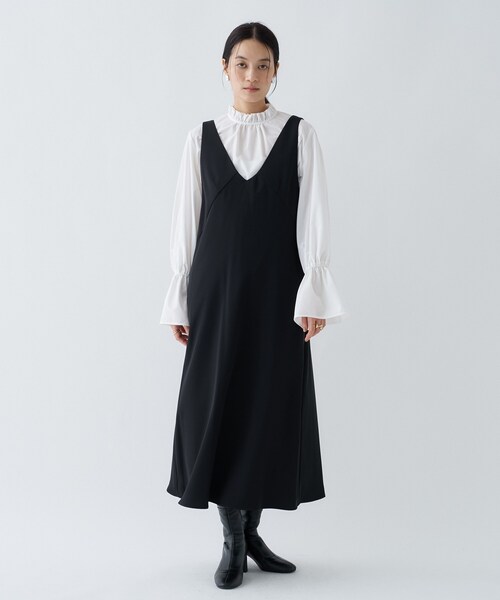 cloenc（クロエンス）の「【手洗い可】Vネックフレアワンピース（ワンピース・レディース・ブラック/ナチュラル・03/01/02）」の12枚目の写真