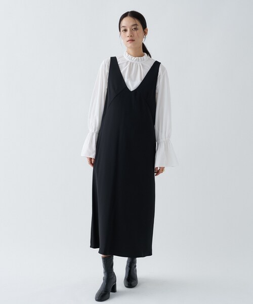 cloenc（クロエンス）の「【手洗い可】Vネックフレアワンピース（ワンピース・レディース・ブラック/ナチュラル・03/01/02）」の13枚目の写真