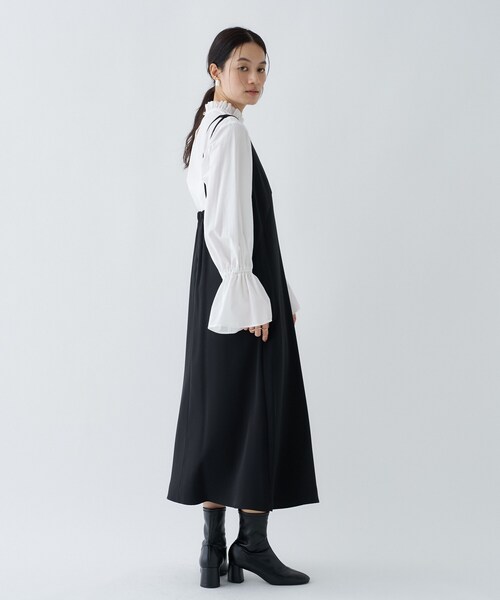 cloenc（クロエンス）の「【手洗い可】Vネックフレアワンピース（ワンピース・レディース・ブラック/ナチュラル・03/01/02）」の14枚目の写真
