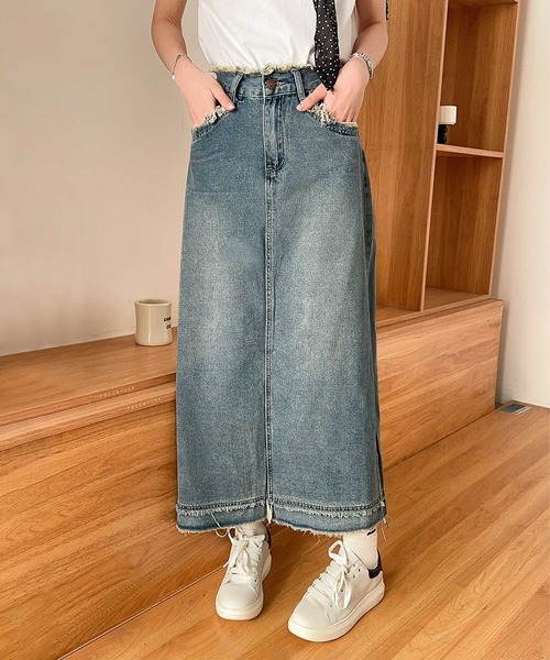 aimoha(アイモハ)の「【aimoha】フリンジヘムデニムマキシスカート(デニムスカート・レディース・ブルー・LARGE/X-LARGE/SMALL/MEDIUM)」の9枚目の写真