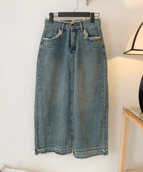 aimoha(アイモハ)の「【aimoha】フリンジヘムデニムマキシスカート(デニムスカート・レディース・ブルー・LARGE/X-LARGE/SMALL/MEDIUM)」の19枚目の写真