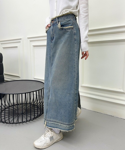 aimoha(アイモハ)の「【aimoha】フリンジヘムデニムマキシスカート(デニムスカート・レディース・ブルー・LARGE/X-LARGE/SMALL/MEDIUM)」の13枚目の写真