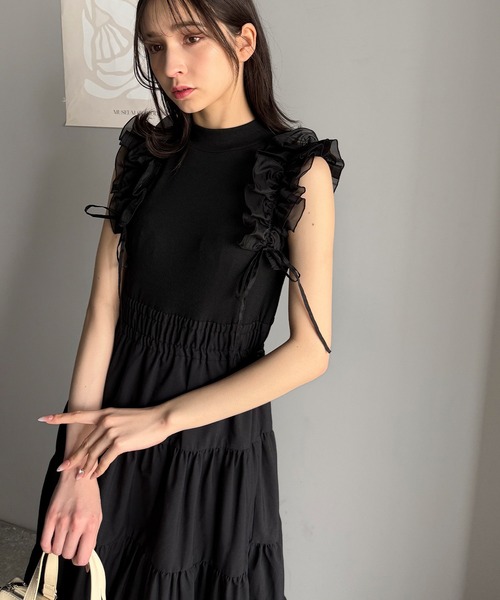 mily bilet(ミウィビレット)の「【mily bilet】一枚で大人可愛く決まる。フリル切り替えドッキングワンピース(ノースリーブ)(ワンピース・レディース・その他/ブラック・X-LARGE/SMALL/MEDIUM/LARGE)」の7枚目の写真
