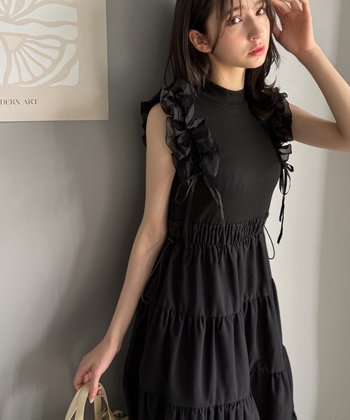 mily bilet(ミウィビレット)の「【mily bilet】一枚で大人可愛く決まる。フリル切り替えドッキングワンピース(ノースリーブ)(ワンピース・レディース・その他/ブラック・X-LARGE/SMALL/MEDIUM/LARGE)」の9枚目の写真