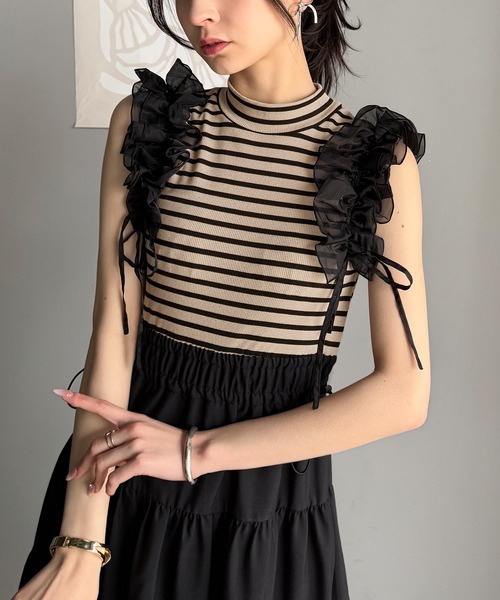 mily bilet(ミウィビレット)の「【mily bilet】一枚で大人可愛く決まる。フリル切り替えドッキングワンピース(ノースリーブ)(ワンピース・レディース・その他/ブラック・X-LARGE/SMALL/MEDIUM/LARGE)」の11枚目の写真