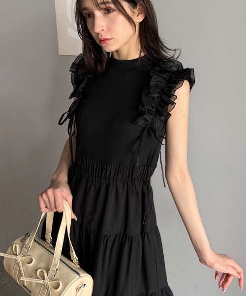 mily bilet(ミウィビレット)の「【mily bilet】一枚で大人可愛く決まる。フリル切り替えドッキングワンピース(ノースリーブ)(ワンピース・レディース・その他/ブラック・X-LARGE/SMALL/MEDIUM/LARGE)」の10枚目の写真