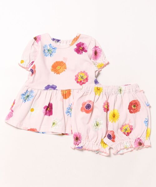 HAKKA BABY（ハッカベビー）の「[ベビー]フラワーミックスプリントチュニックパンツセット（Tシャツ/カットソー・キッズ・ライトグレー/ピンク・80ｃｍ/90cm）」の2枚目の写真