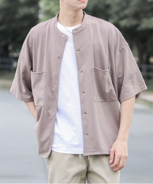 Bling Leads（ブリングリーズ）の「【RS】【Bling leads】BIG5分袖バンドカラ―シャツ（シャツ/ブラウス・メンズ・ブラック/グレー系その他/ブルー・MEDIUM/LARGE）」の3枚目の写真