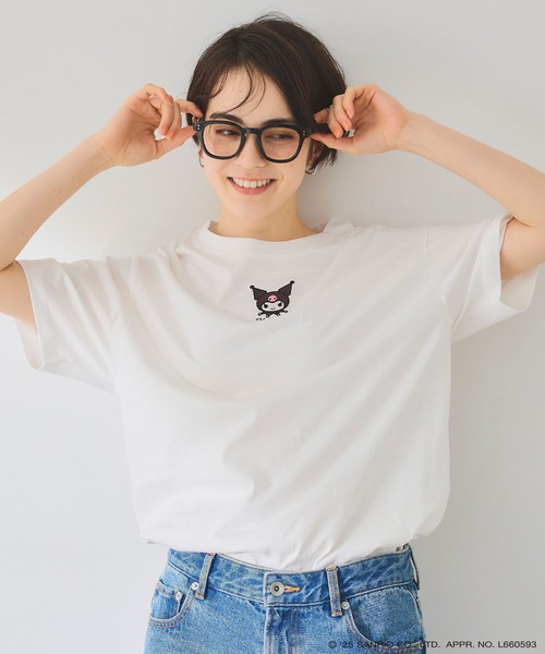 sanrio(サンリオ)の「【sanrio characters】KUROMI/クロミ刺繍デザイン半袖Tシャツ《サンリオキャラクターズ》(Tシャツ/カットソー・レディース・ネイビー/ラベンダー/オフホワイト・M/L/LL/3L)」の1枚目の写真