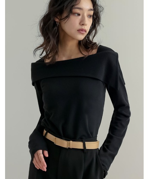 セール】[新色追加][ブラ紐隠し]スムースリブアシンメトリーオフ