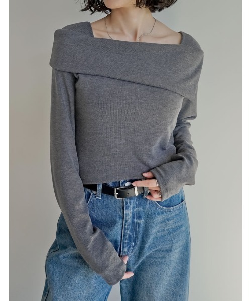 新色追加][ブラ紐隠し]スムースリブアシンメトリーオフショルダー