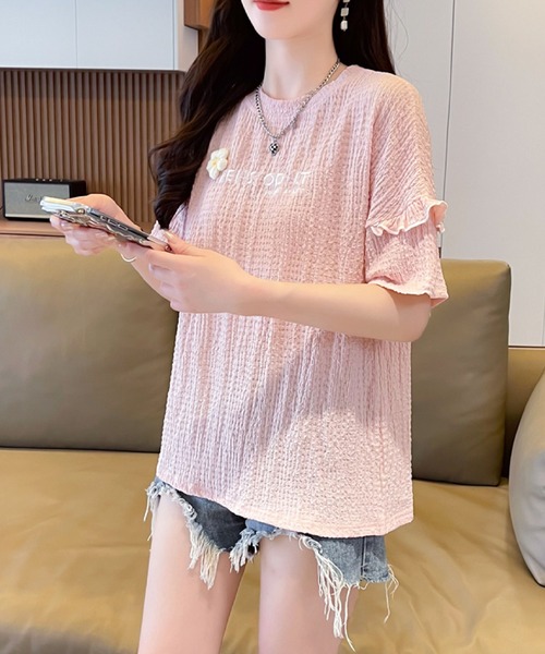 2ly2(トゥーリートゥー)の「さりげない可愛さ♪フリル&刺繍ロゴTシャツ(Tシャツ/カットソー・レディース・ブルー/アイボリー/ピンク/パープル・FREE)」の10枚目の写真