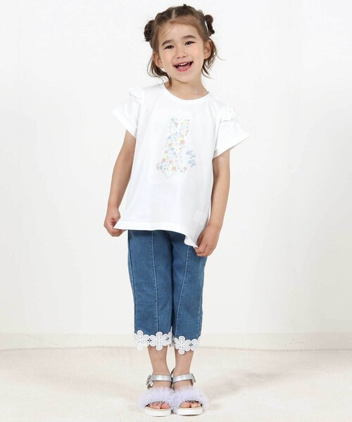 SLAP SLIP（スラップスリップ）の「裾お花レースデニムニットセンタータック7分丈パンツ(80~130cm)（デニムパンツ・キッズ・ブルー/ネイビー・100cm/110cm/80ｃｍ/90cm/130cm/120cm）」の16枚目の写真