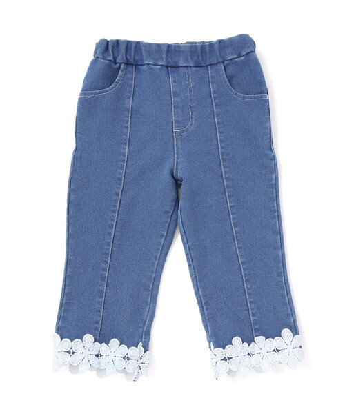 SLAP SLIP（スラップスリップ）の「裾お花レースデニムニットセンタータック7分丈パンツ(80~130cm)（デニムパンツ・キッズ・ブルー/ネイビー・100cm/110cm/80ｃｍ/90cm/130cm/120cm）」の14枚目の写真