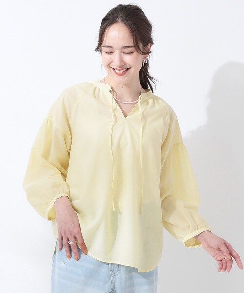 SHOO・LA・RUE（シューラルー）の「【洗える/S-LL/UV/吸水速乾】洗濯後しわになりにくいリネンブレンド ブラウス（シャツ/ブラウス・レディース・ホワイト/ピンク系/ライトイエロー系/ブルー系7・02/01/04/03）」の8枚目の写真