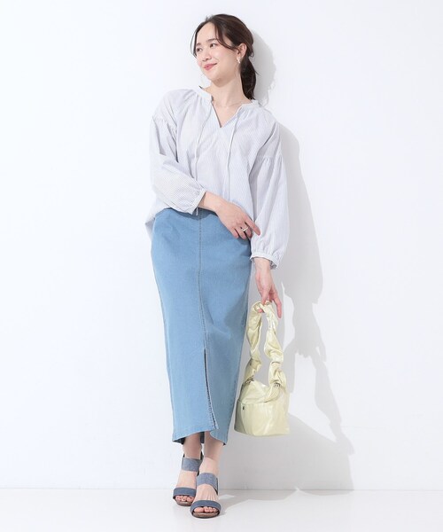 SHOO・LA・RUE（シューラルー）の「【洗える/S-LL/UV/吸水速乾】洗濯後しわになりにくいリネンブレンド ブラウス（シャツ/ブラウス・レディース・ホワイト/ピンク系/ライトイエロー系/ブルー系7・02/01/04/03）」の20枚目の写真