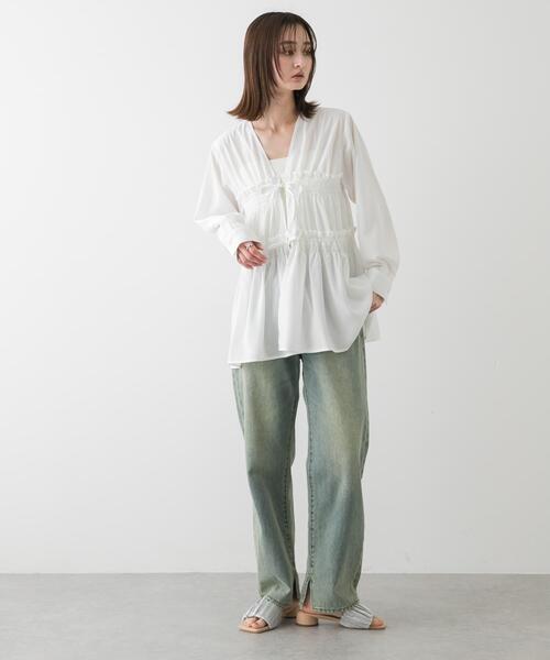 SENSE OF PLACE by URBAN RESEARCH(センスオブプレイスバイアーバンリサーチ)の「ギャザーリボンチュニックブラウス(シャツ/ブラウス・レディース・グレー/ブラック/アイボリー・ONE)」の5枚目の写真