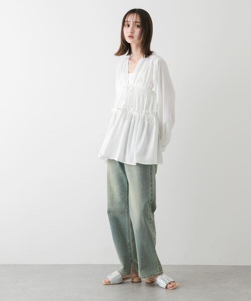 SENSE OF PLACE by URBAN RESEARCH(センスオブプレイスバイアーバンリサーチ)の「ギャザーリボンチュニックブラウス(シャツ/ブラウス・レディース・グレー/ブラック/アイボリー・ONE)」の6枚目の写真