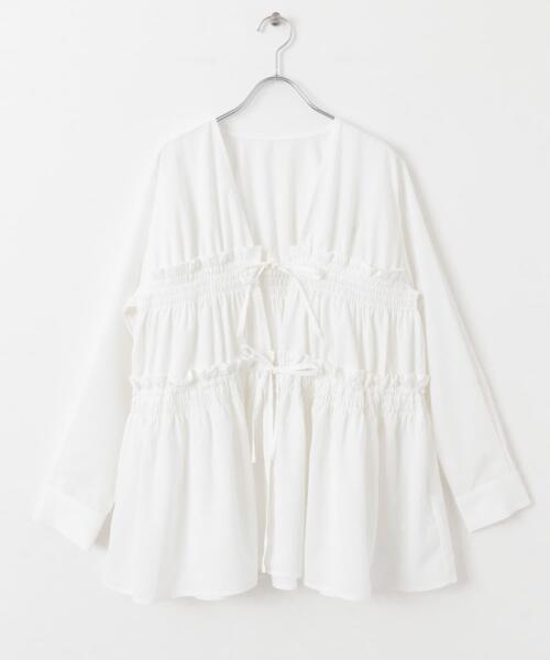 SENSE OF PLACE by URBAN RESEARCH(センスオブプレイスバイアーバンリサーチ)の「ギャザーリボンチュニックブラウス(シャツ/ブラウス・レディース・グレー/ブラック/アイボリー・ONE)」の8枚目の写真