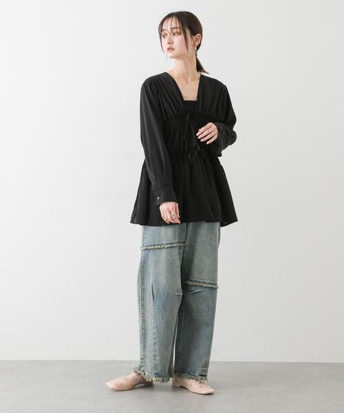 SENSE OF PLACE by URBAN RESEARCH(センスオブプレイスバイアーバンリサーチ)の「ギャザーリボンチュニックブラウス(シャツ/ブラウス・レディース・グレー/ブラック/アイボリー・ONE)」の15枚目の写真