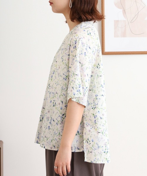 ubasoku(ウバソク)の「綿ローン リバティープリントV襟 半袖ブラウス(シャツ/ブラウス・レディース・ネイビー/ホワイト・FREE)」の12枚目の写真