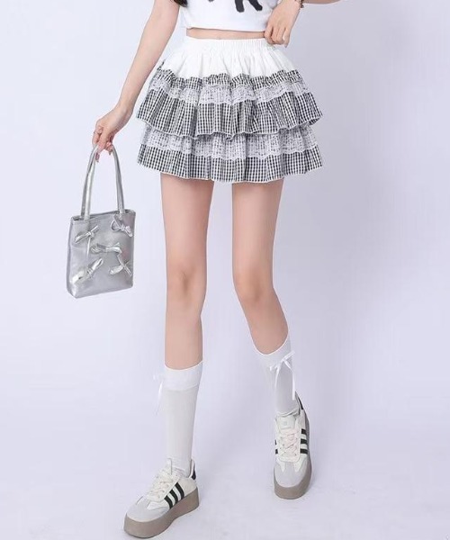 セール】ギンガムチェックティアードミニスカート（スカート）｜GEMEDA