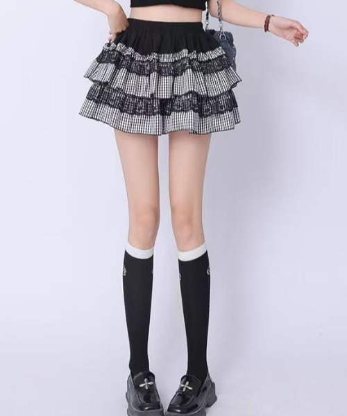 セール】ギンガムチェックティアードミニスカート（スカート）｜GEMEDA