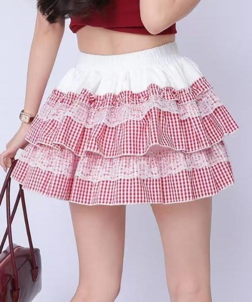 セール】ギンガムチェックティアードミニスカート（スカート）｜GEMEDA