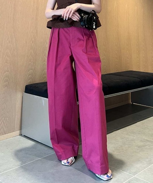 FRAY I.D（フレイアイディー）の「【FRAY I.D｜Dickies】ツータックワイドツイルパンツ（その他パンツ・レディース・ピンク/ベージュ/ネイビー・0/1）」の3枚目の写真